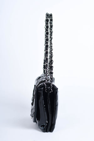 2010s Chanel Black Patent Leather Camellia Flap Bag