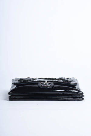 2010s Chanel Black Patent Leather Camellia Flap Bag