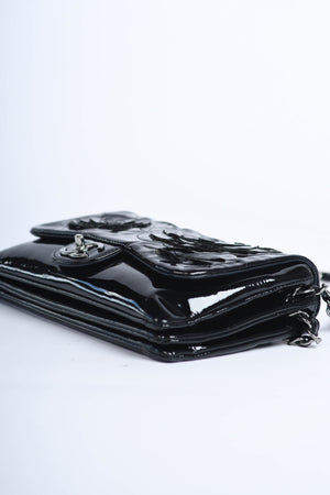 2010s Chanel Black Patent Leather Camellia Flap Bag