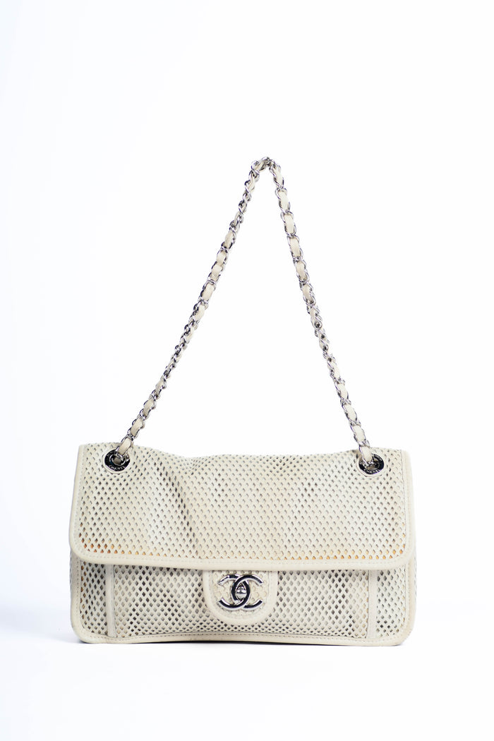 2010s Chanel White Up in the Air Perforated Shoulder Bag