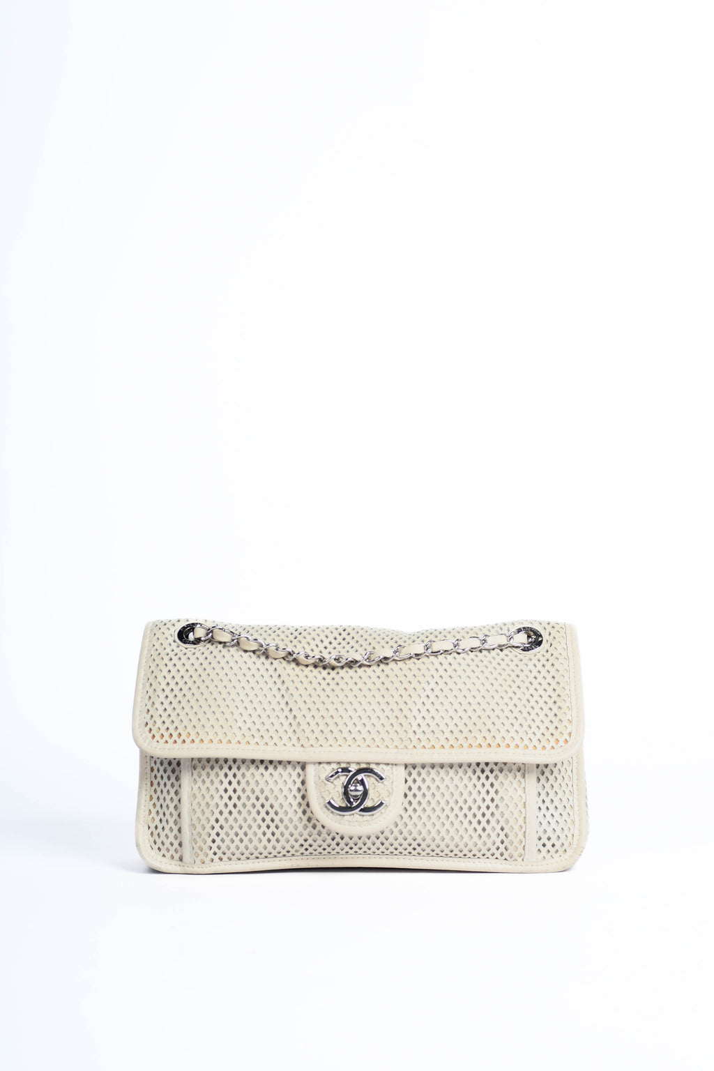 2010s Chanel White Up in the Air Perforated Shoulder Bag