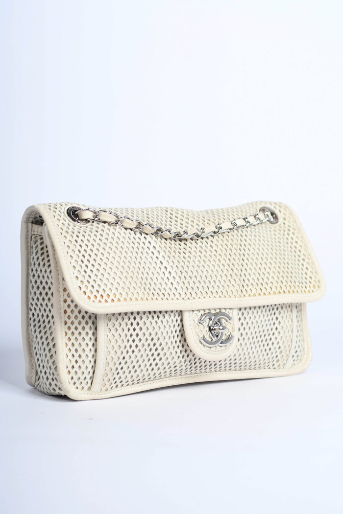 2010s Chanel White Up in the Air Perforated Shoulder Bag