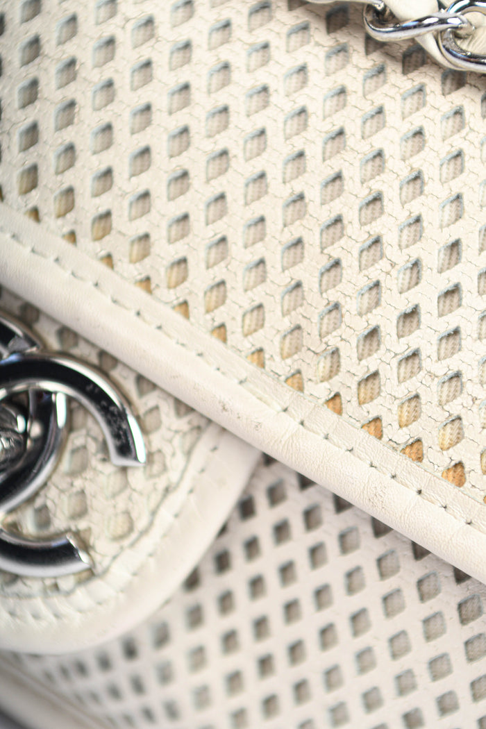 2010s Chanel White Up in the Air Perforated Shoulder Bag