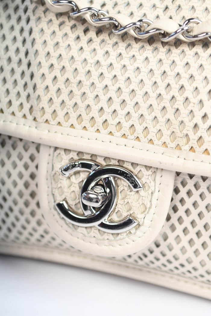 2010s Chanel White Up in the Air Perforated Shoulder Bag