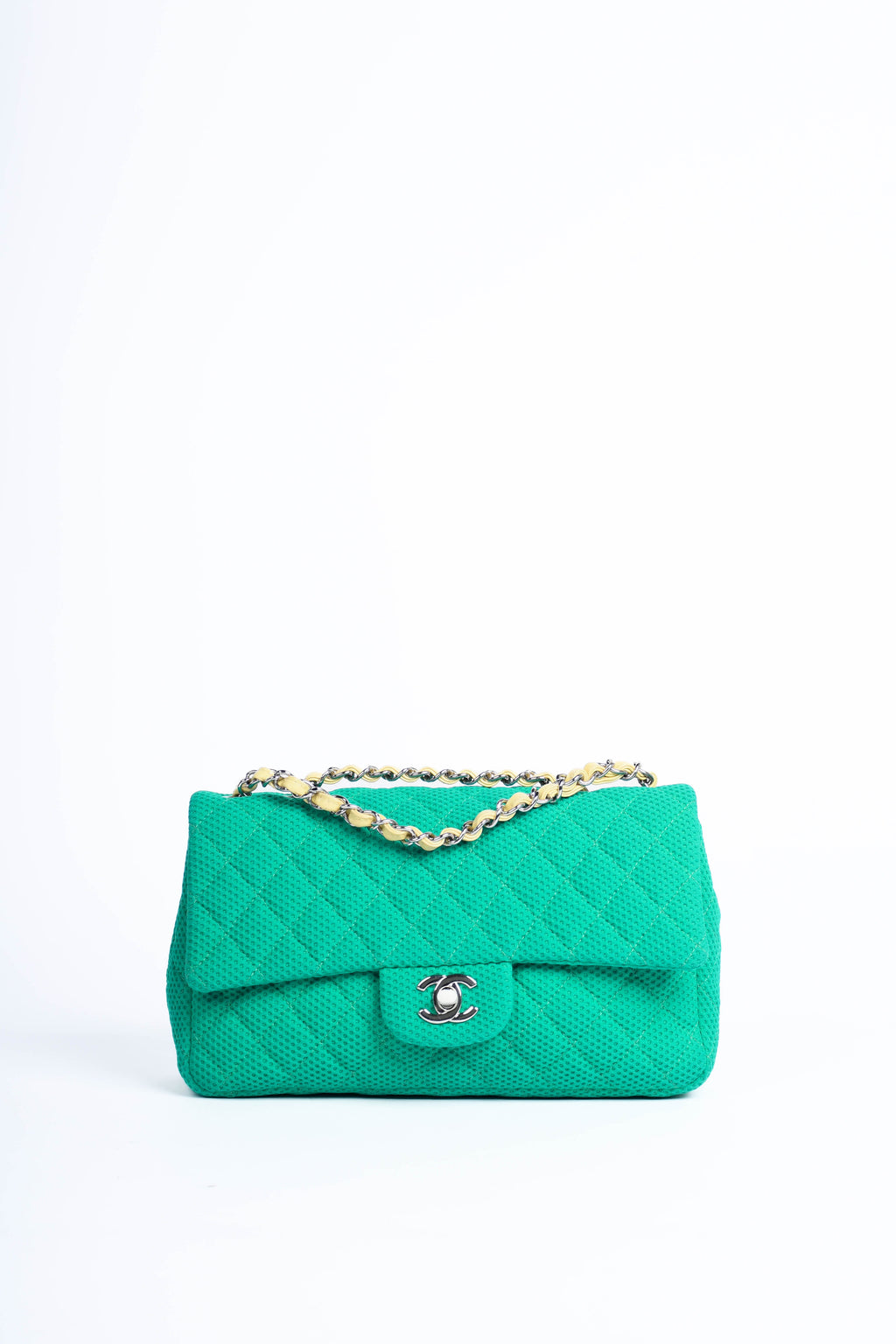 2000s Chanel Green Perforated Jersey Medium Single Flap Bag