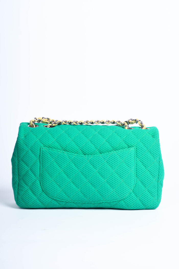 2000s Chanel Green Perforated Jersey Medium Single Flap Bag