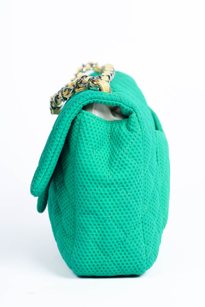 2000s Chanel Green Perforated Jersey Medium Single Flap Bag