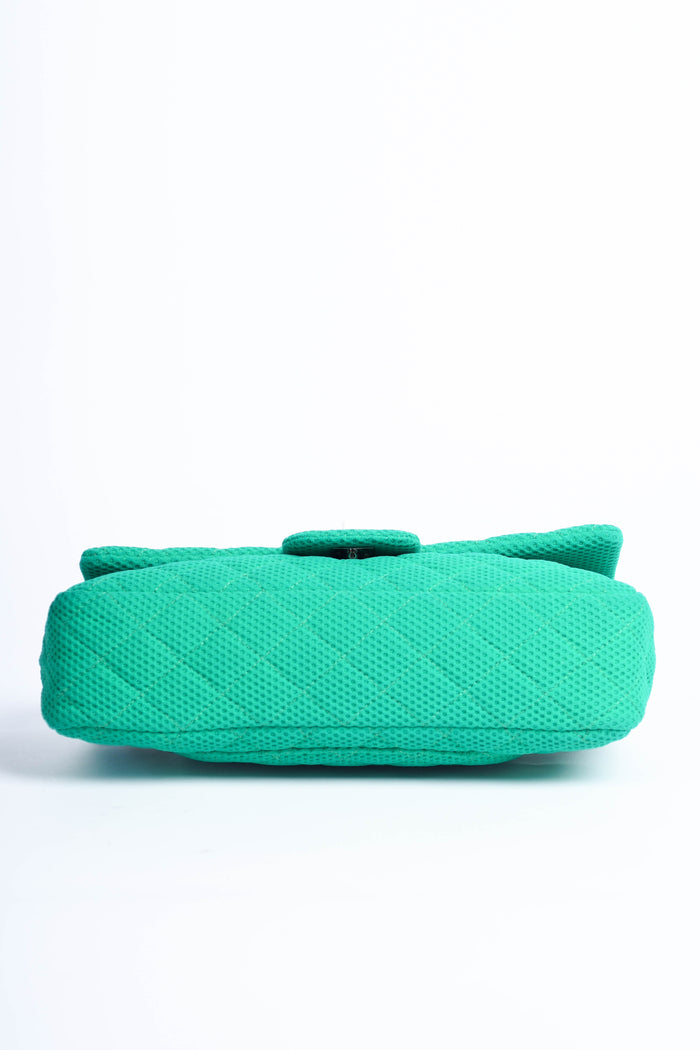 2000s Chanel Green Perforated Jersey Medium Single Flap Bag