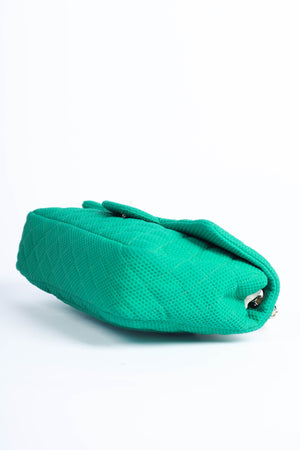 2000s Chanel Green Perforated Jersey Medium Single Flap Bag