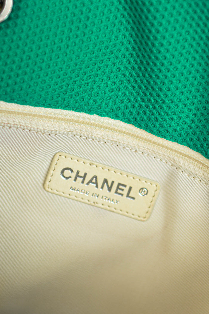 2000s Chanel Green Perforated Jersey Medium Single Flap Bag