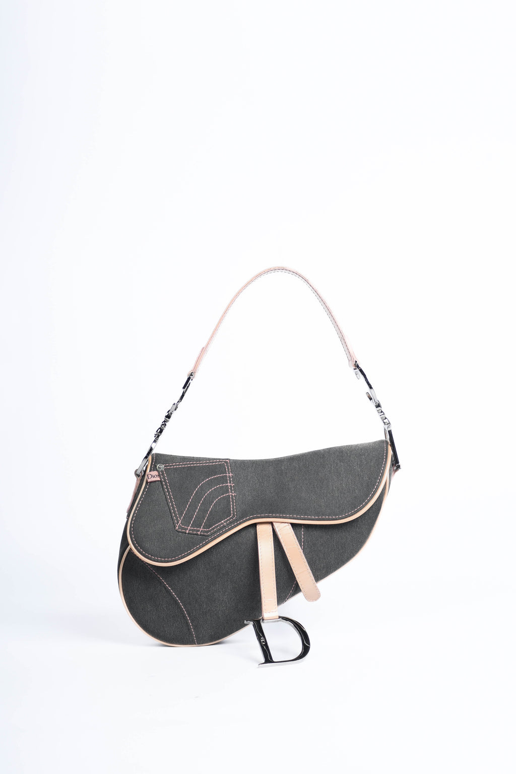 2000s Christian Dior Galliano Grey Denim Saddle Bag