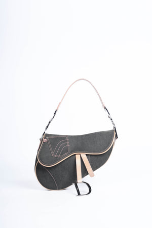 2000s Christian Dior Galliano Grey Denim Saddle Bag