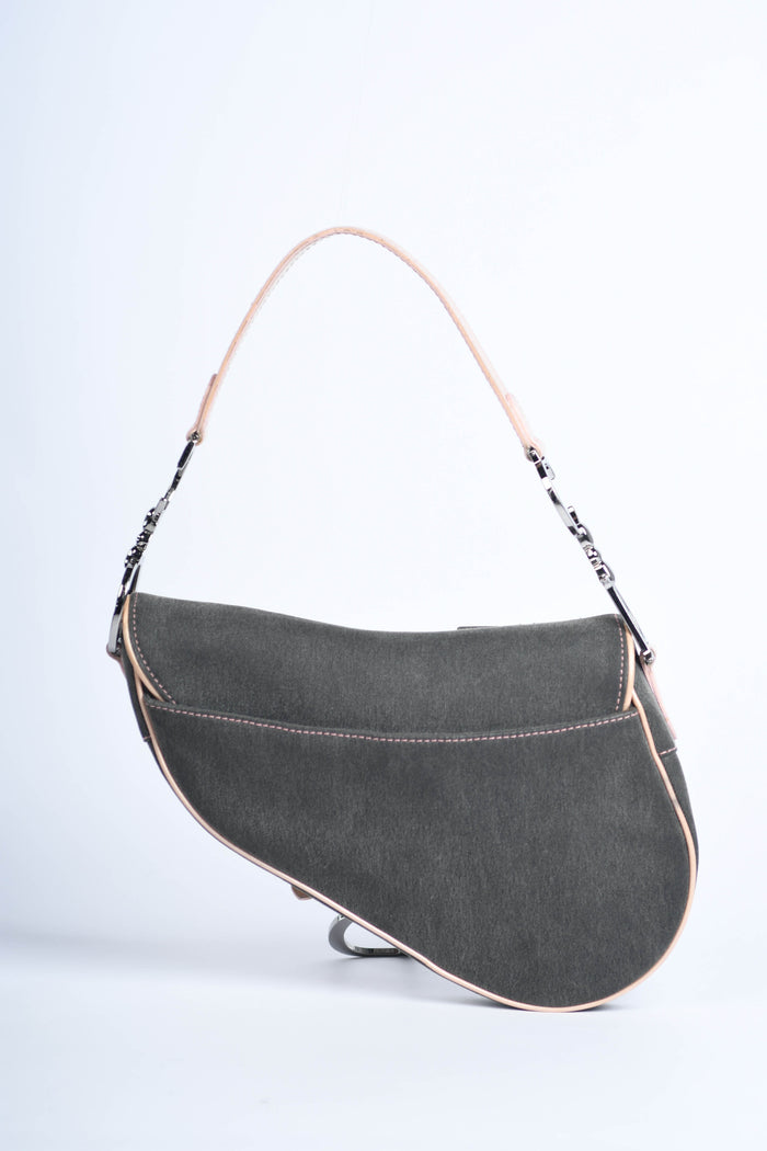 2000s Christian Dior Galliano Grey Denim Saddle Bag