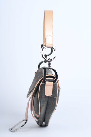 2000s Christian Dior Galliano Grey Denim Saddle Bag