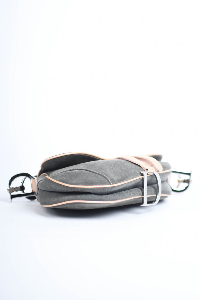 2000s Christian Dior Galliano Grey Denim Saddle Bag