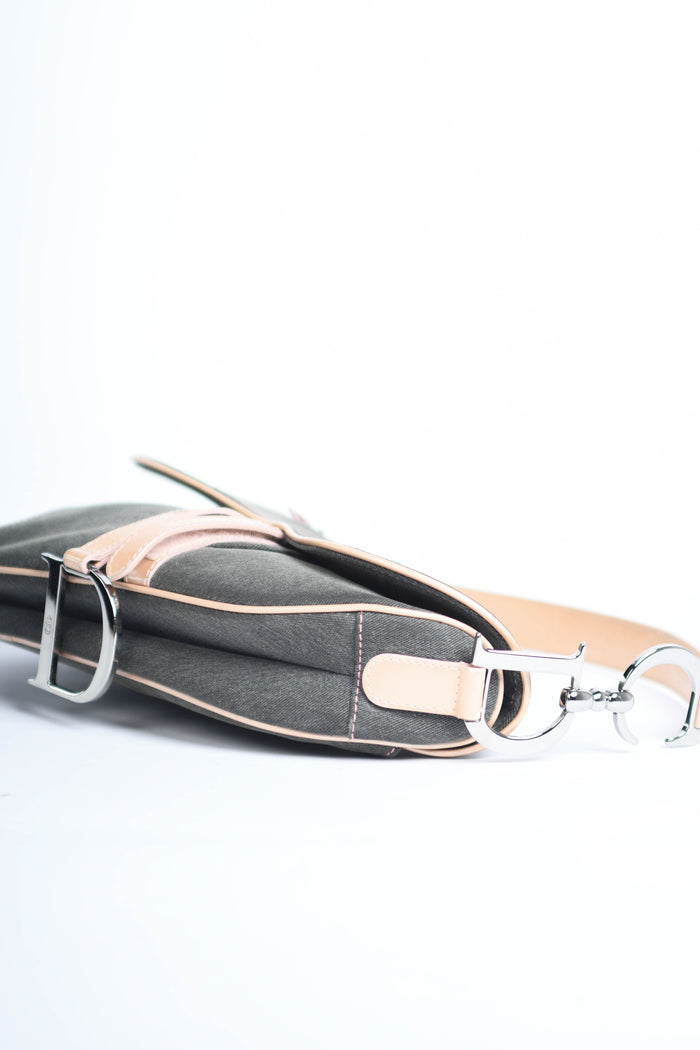 2000s Christian Dior Galliano Grey Denim Saddle Bag
