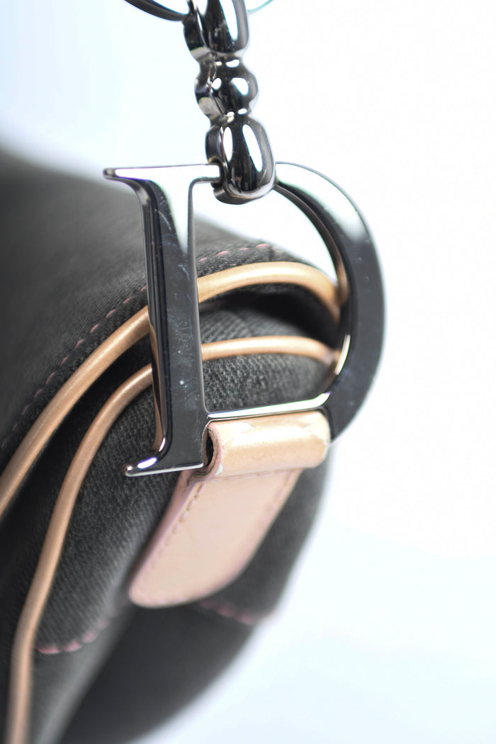2000s Christian Dior Galliano Grey Denim Saddle Bag
