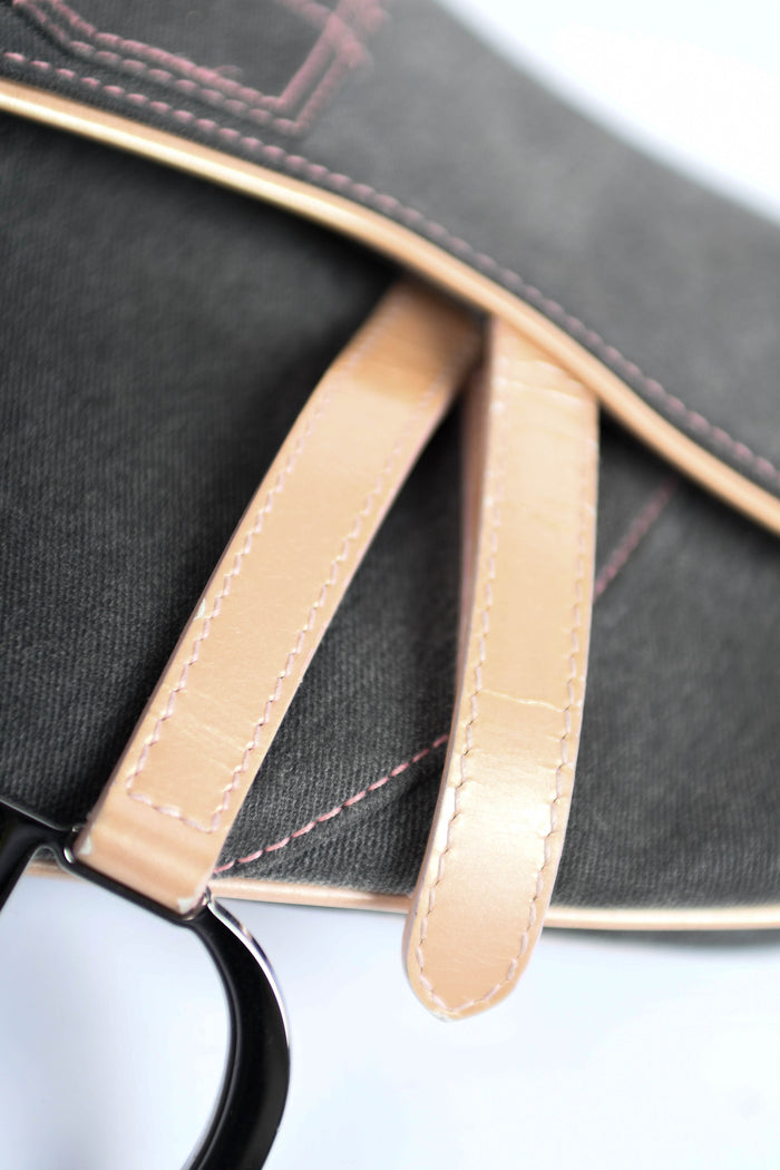2000s Christian Dior Galliano Grey Denim Saddle Bag