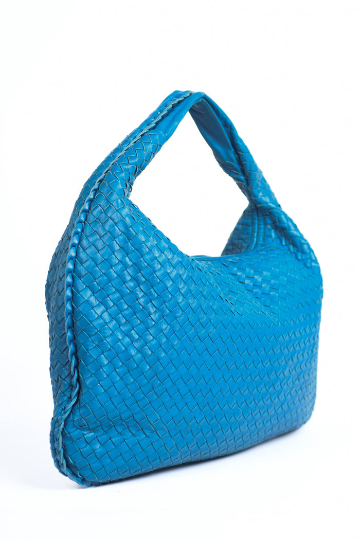 Vintage Bottega Veneta Blue Intrecciato Shoulder Bag