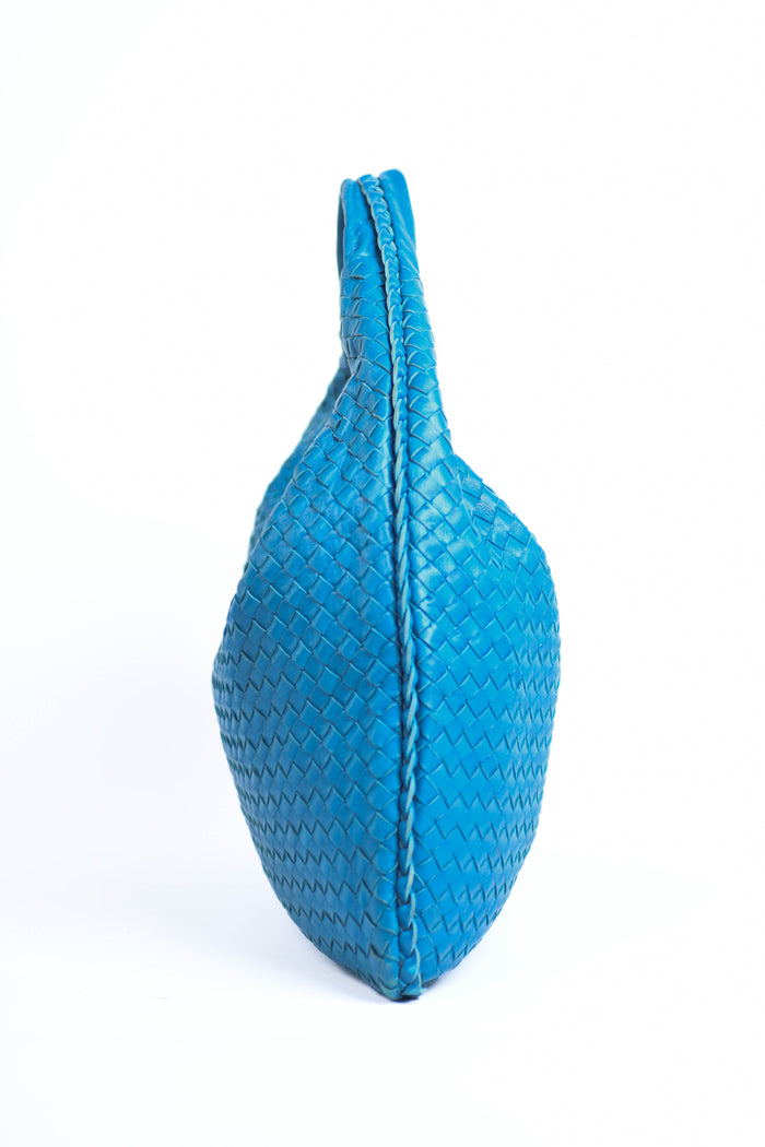 Vintage Bottega Veneta Blue Intrecciato Shoulder Bag