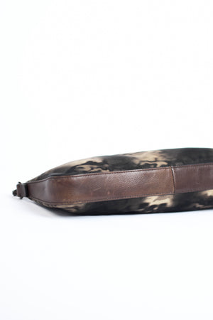 2000s Prada Brown Printed Nylon and Leather Shoulder Bag