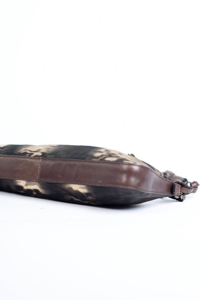 2000s Prada Brown Printed Nylon and Leather Shoulder Bag