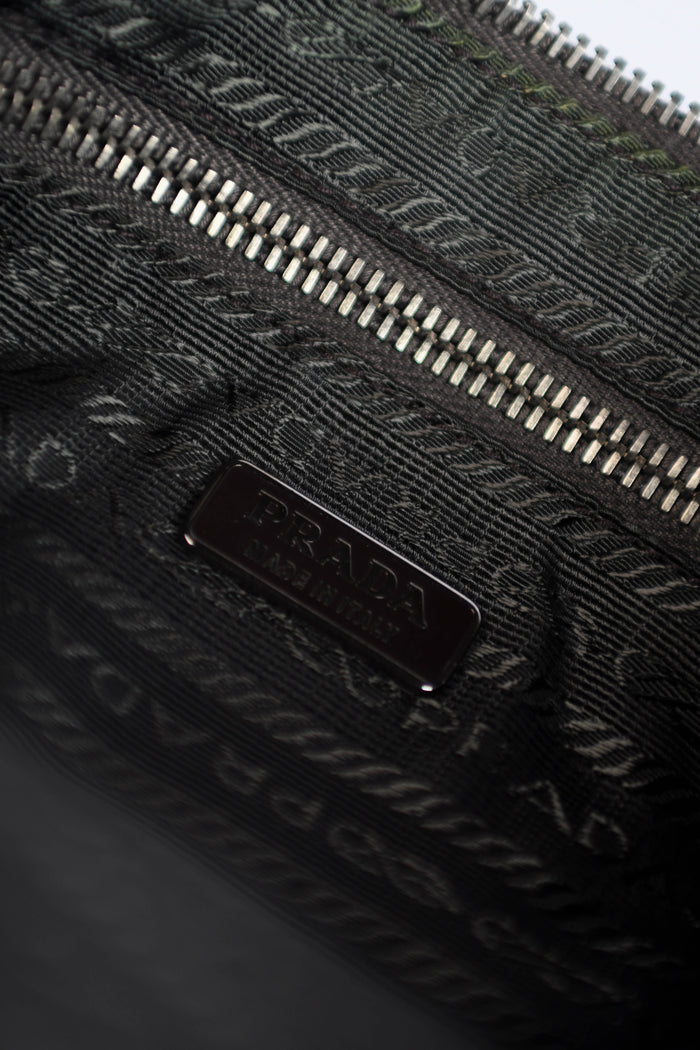 2000s Prada Brown Printed Nylon and Leather Shoulder Bag
