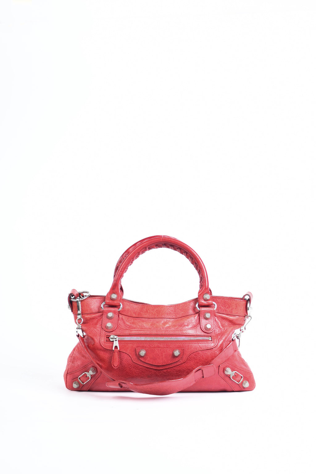 2000s Balenciaga Red Leather First City Shoulder Bag with Giant 12 SHW