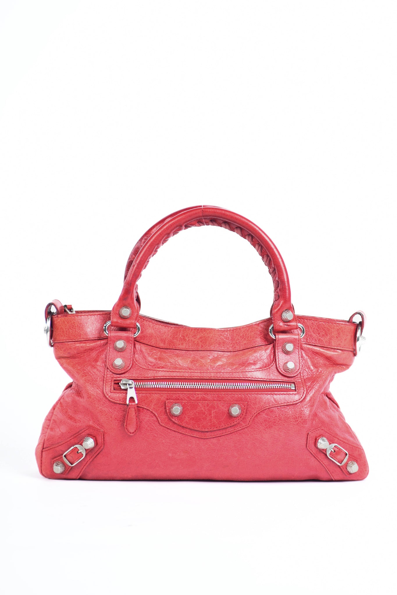2000s Balenciaga Red Leather First City Shoulder Bag with Giant 12 SHW