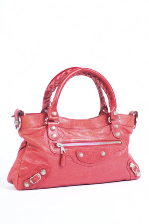 2000s Balenciaga Red Leather First City Shoulder Bag with Giant 12 SHW