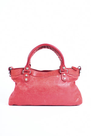 2000s Balenciaga Red Leather First City Shoulder Bag with Giant 12 SHW