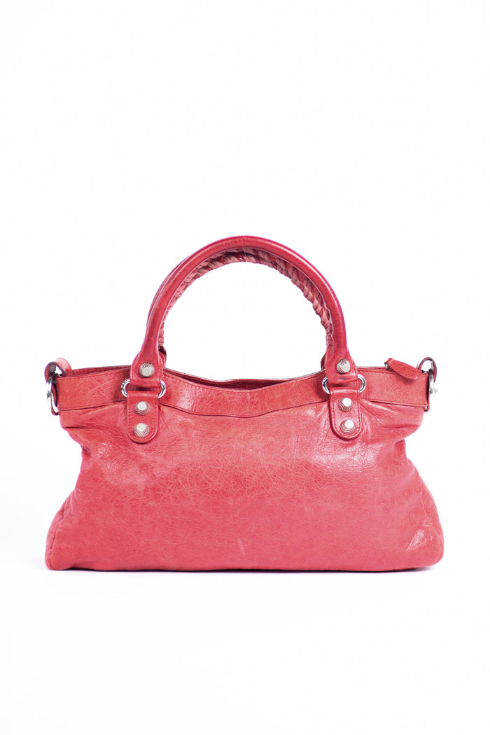 2000s Balenciaga Red Leather First City Shoulder Bag with Giant 12 SHW
