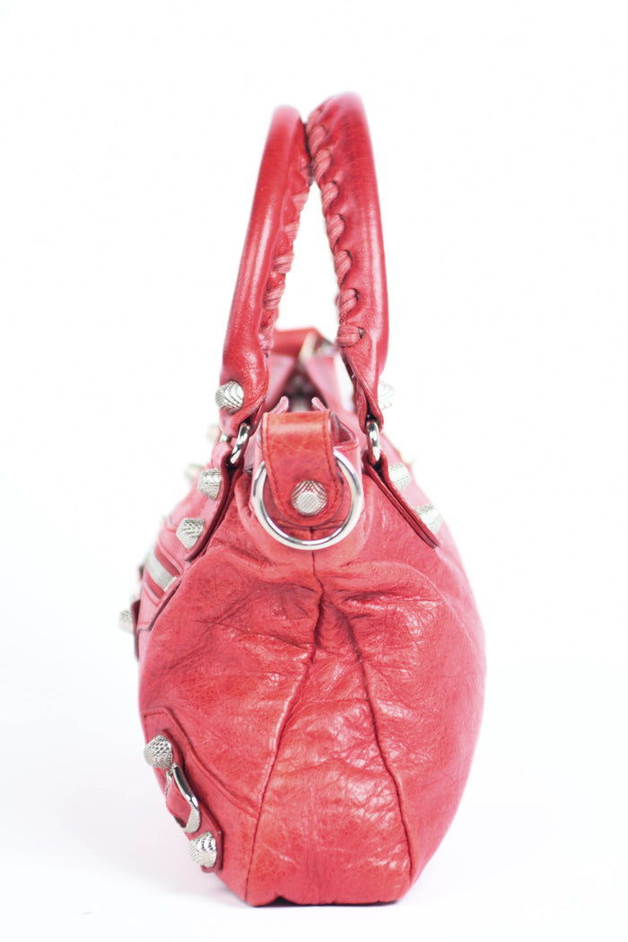 2000s Balenciaga Red Leather First City Shoulder Bag with Giant 12 SHW