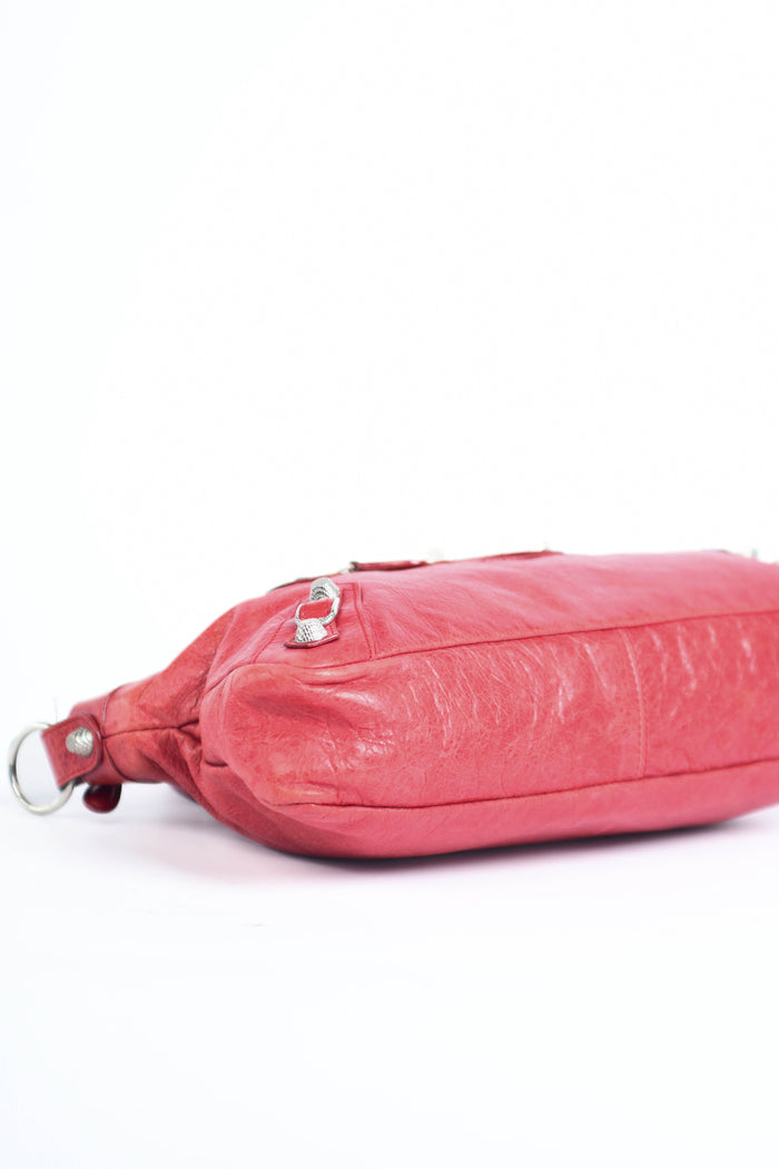 2000s Balenciaga Red Leather First City Shoulder Bag with Giant 12 SHW