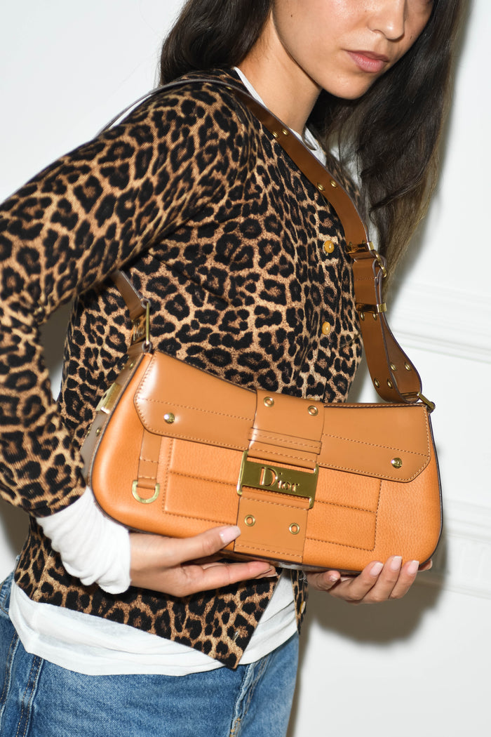 2000s Christian Dior Tan Leather Columbus Shoulder Bag