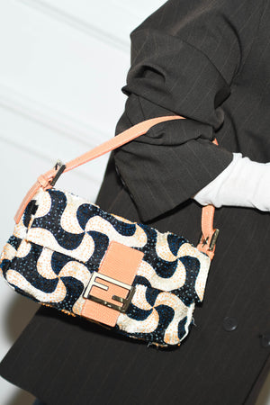 Vintage Fendi Swirl Beaded Baguette Shoulder Bag