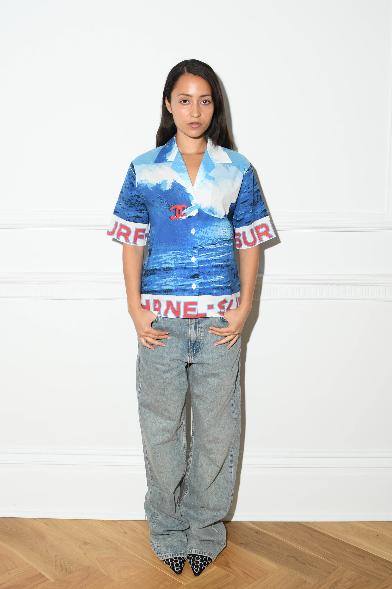 2000s Chanel Blue Surf Print Shirt