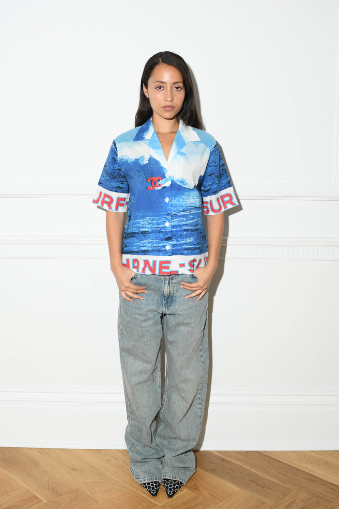 2000s Chanel Blue Surf Print Shirt