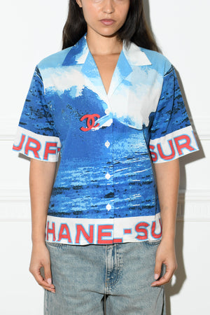 2000s Chanel Blue Surf Print Shirt