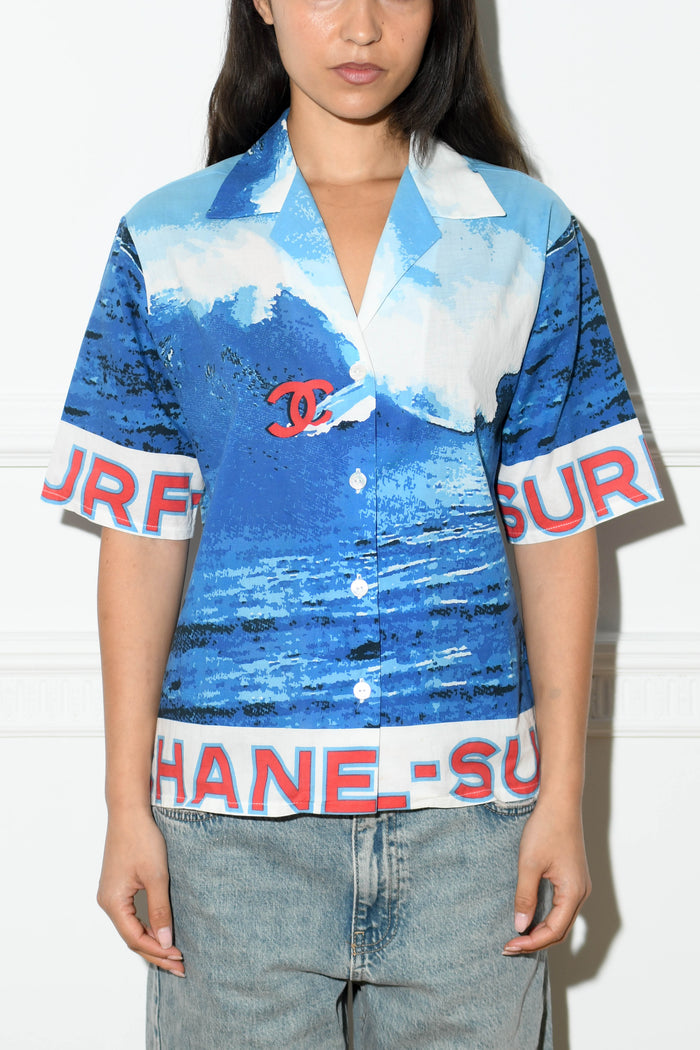 2000s Chanel Blue Surf Print Shirt