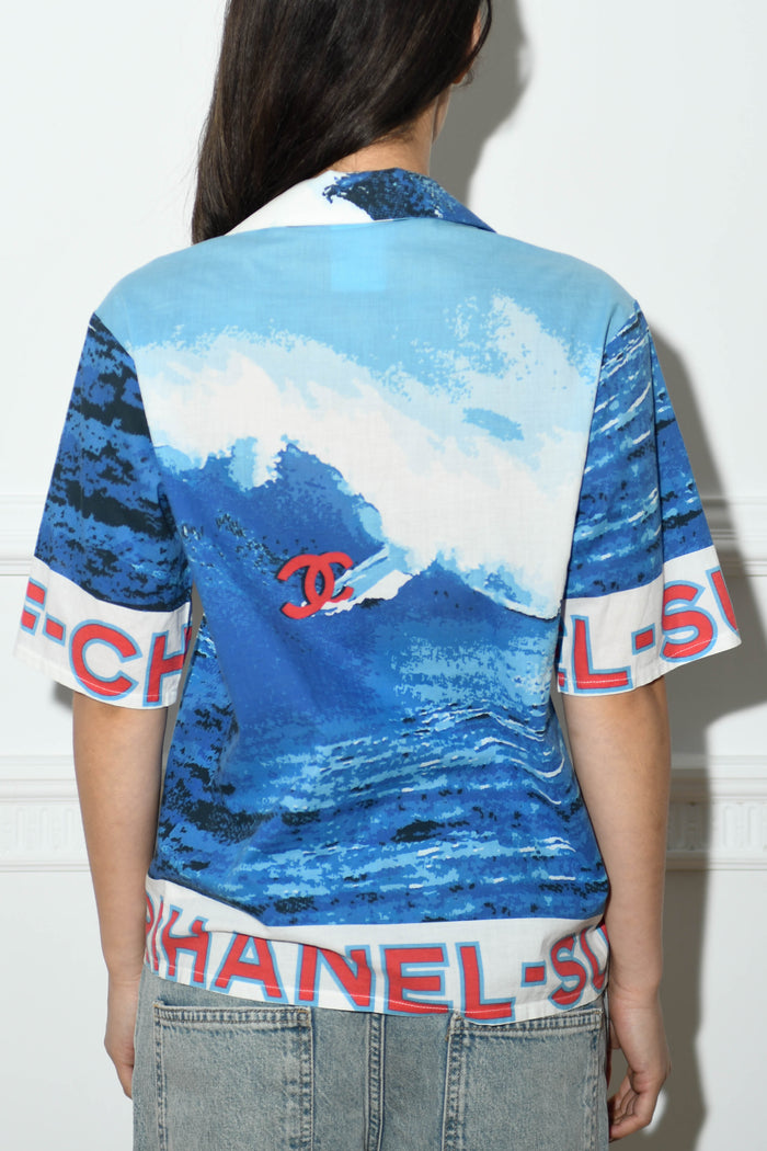 2000s Chanel Blue Surf Print Shirt