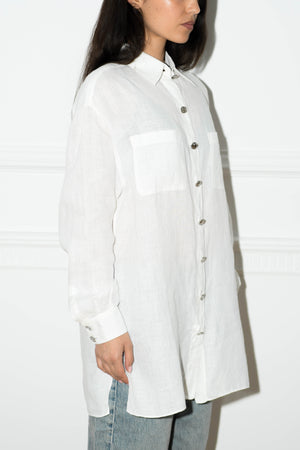 Vintage Chanel White Shirt with Silver CC Button Detail