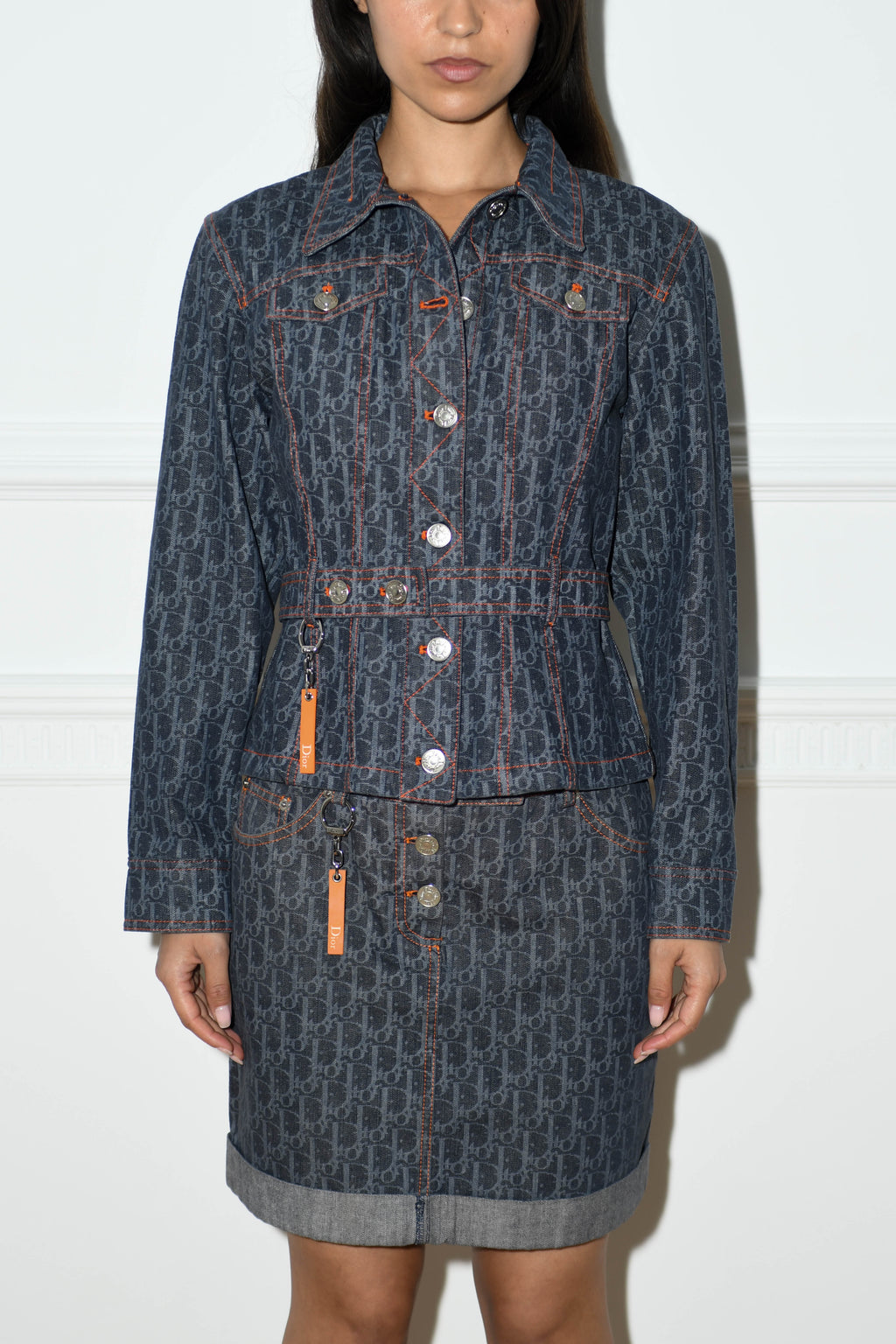 2000s Christian Dior Flight Collection Denim Jacket and Skirt Set