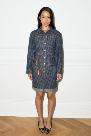 2000s Christian Dior Flight Collection Denim Jacket and Skirt Set