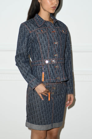 2000s Christian Dior Flight Collection Denim Jacket and Skirt Set