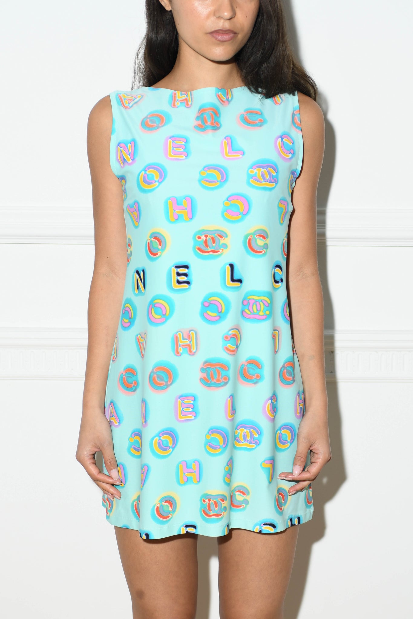 Vintage Chanel Neon CC Blue Dress