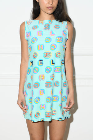 Vintage Chanel Neon CC Blue Dress