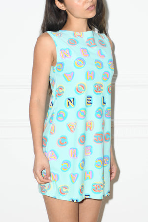 Vintage Chanel Neon CC Blue Dress