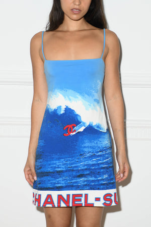 2000s Chanel Blue Surf Print Dress