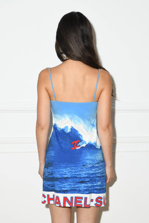 2000s Chanel Blue Surf Print Dress